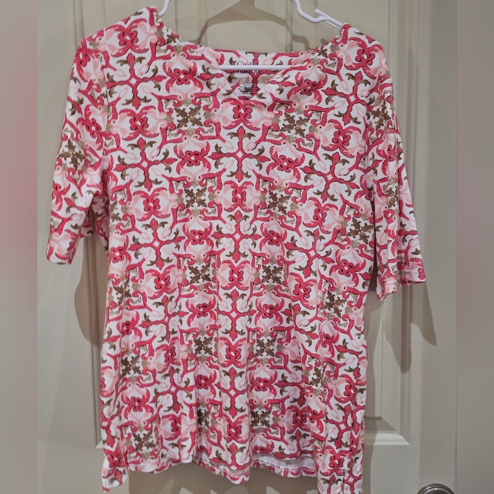 Croft & Barrow Pink Fitted 3/4 Sleeve Blouse